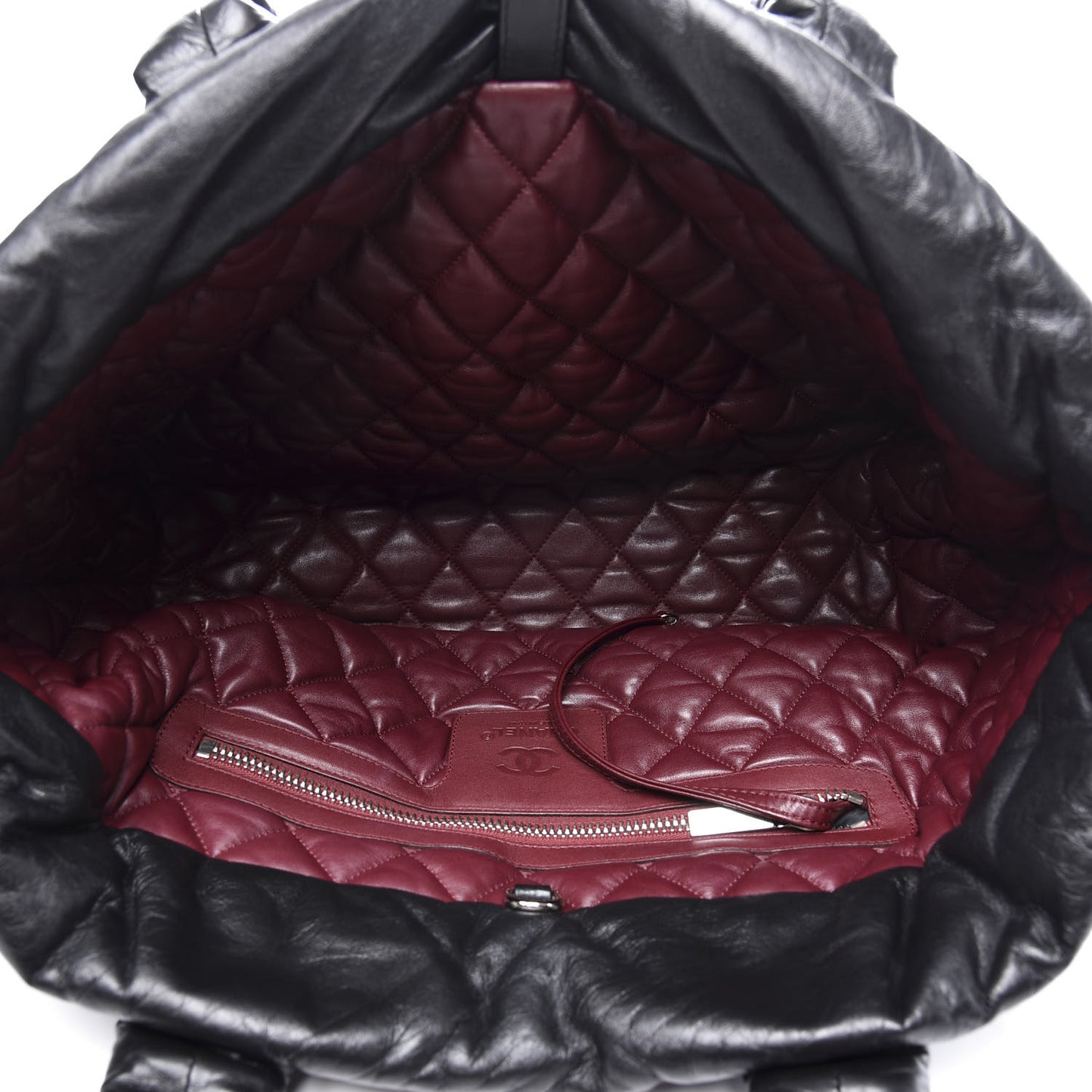 Lambskin Quilted Medium Coco Cocoon Reversible Tote Black