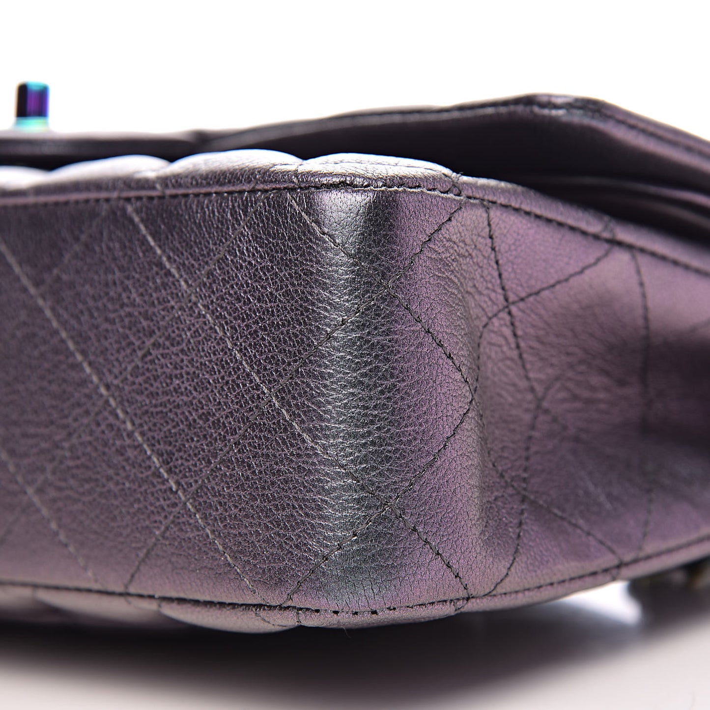 Iridescent Goatskin Quilted Medium Double Flap Purple