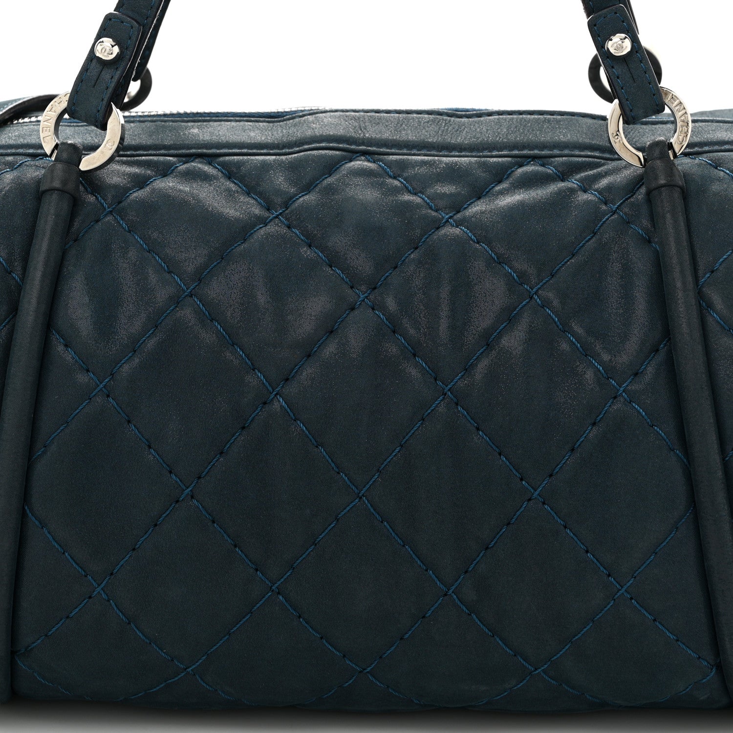 Chanel Iridescent Calfskin Quilted Relax CC Bowler Blue 8 of 12