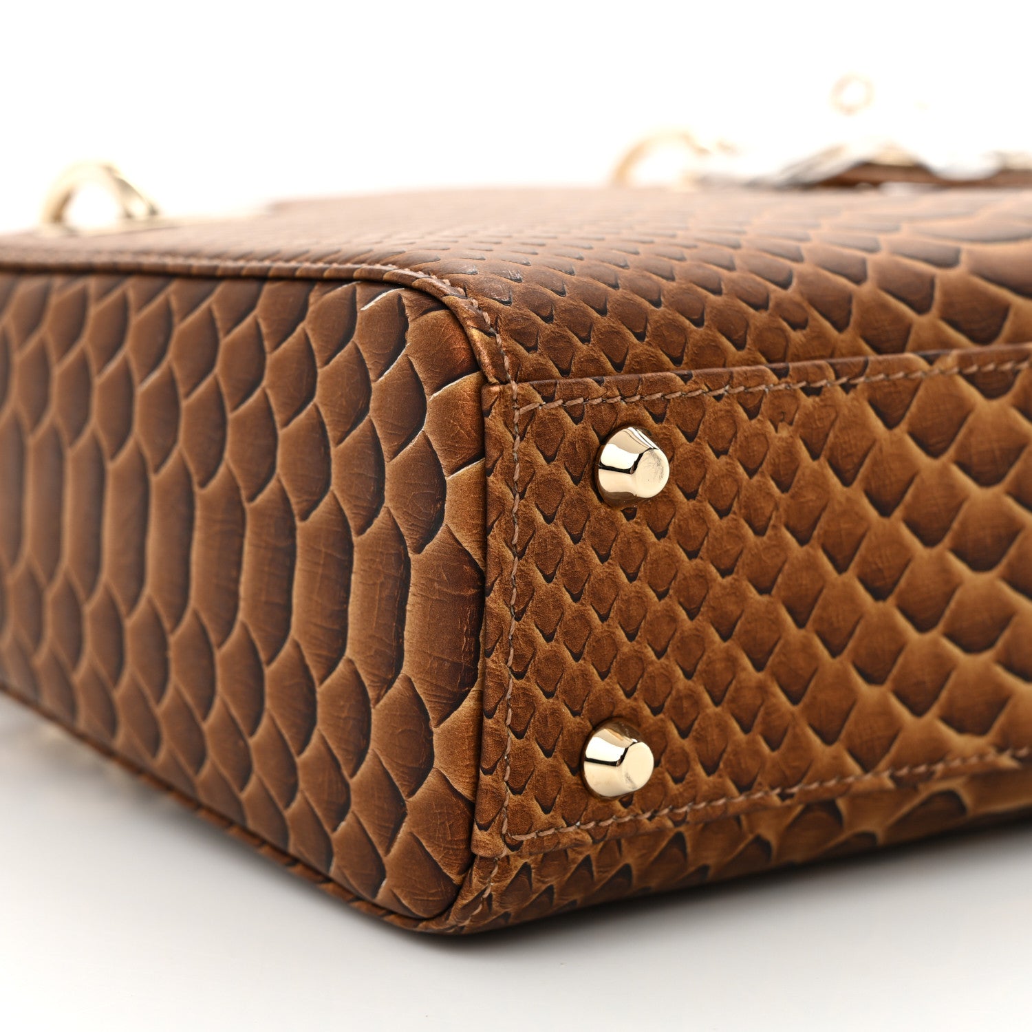 Christian Dior Metallic Snakeskin Mini Lady Dior Brown 1653550