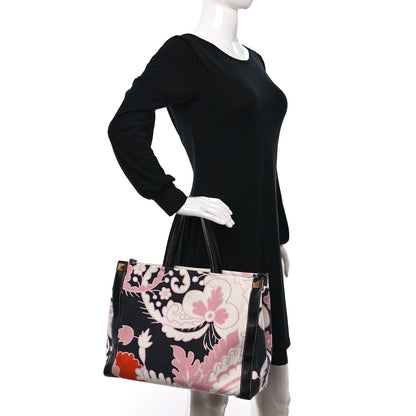 Valentino Garavani Canvas Calfskin Floral Print Tote Naturale Black 3 of 8