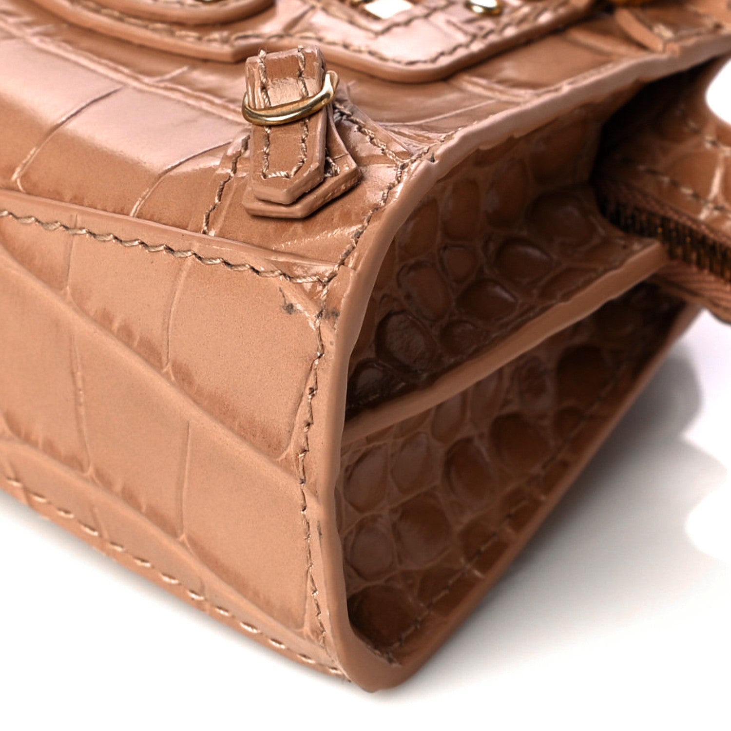 Balenciaga Shiny Supple Calfskin Crocodile Embossed Neo Classic Gold Hardware Super Nano City Crossbody Nude Beige 8 of 8