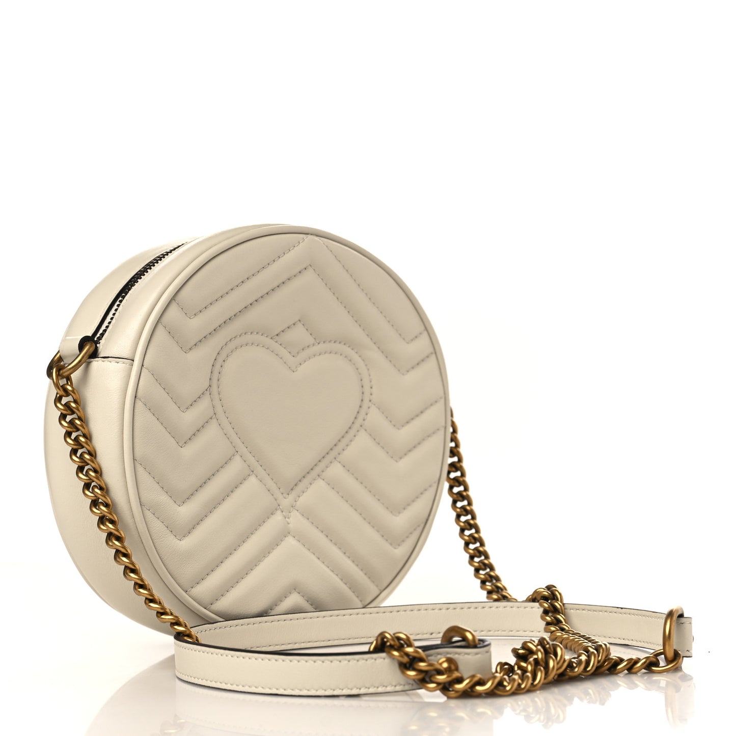 Calfskin Matelasse Mini GG Marmont Round Shoulder Bag White