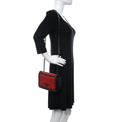 Prada Glace Calfskin Studded Crossbody Fuoco Black 2 of 13