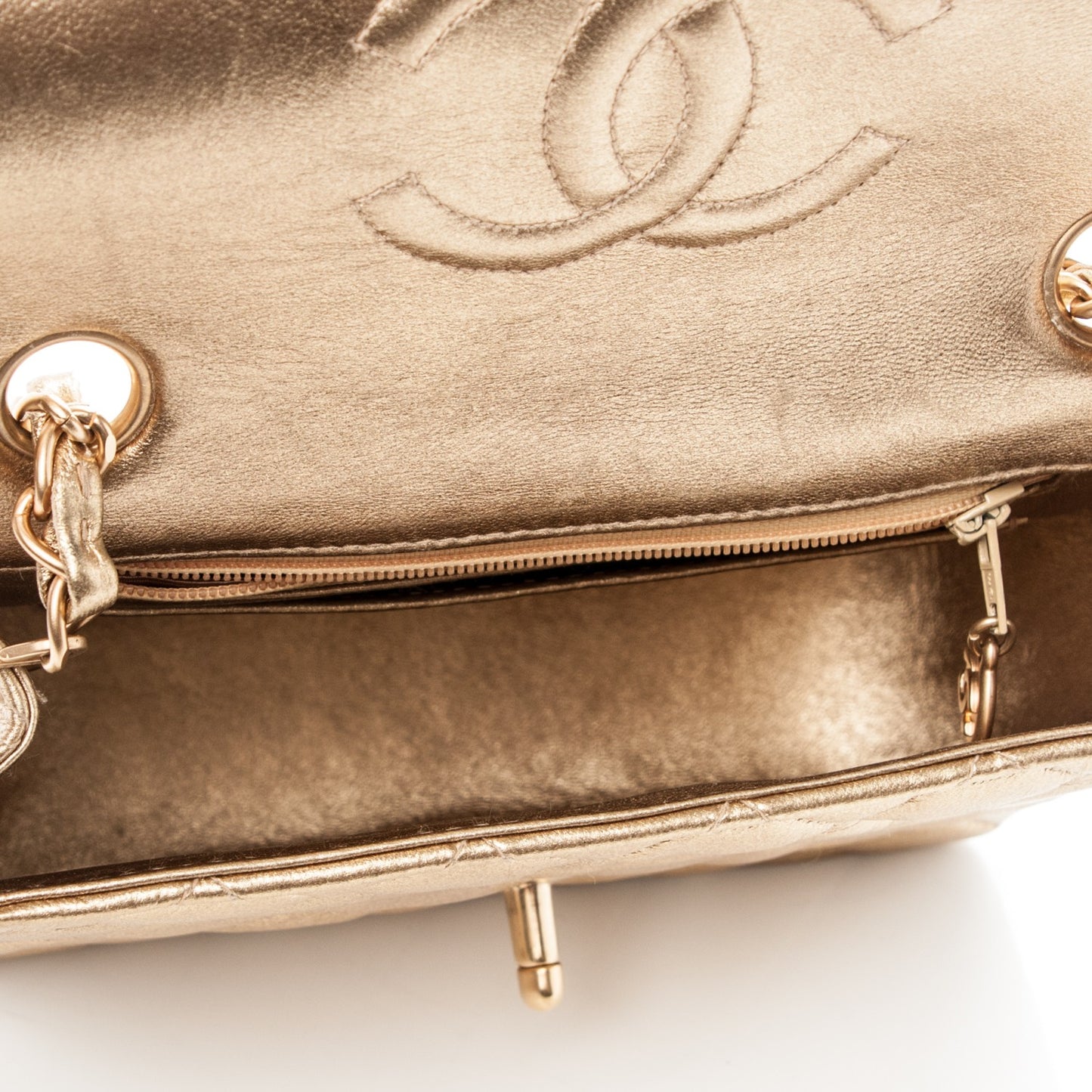 Metallic Lambskin Quilted Mini Square Flap Gold