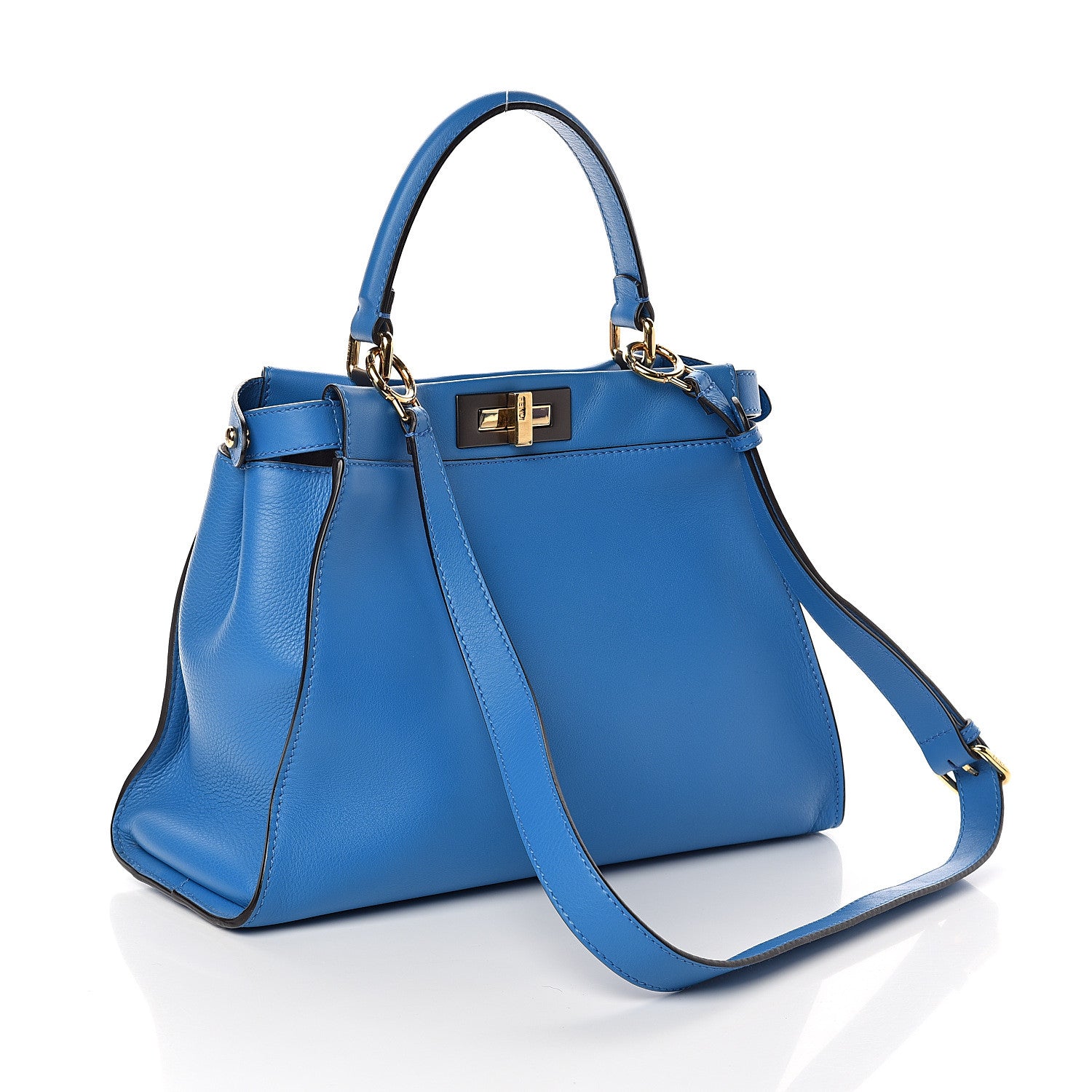 Fendi Vitello Seta Medium Peekaboo Iconic Satchel Blue Royal 2 of 7