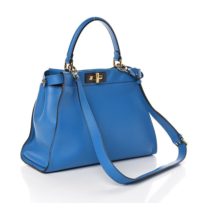 Fendi Vitello Seta Medium Peekaboo Iconic Satchel Blue Royal 2 of 7