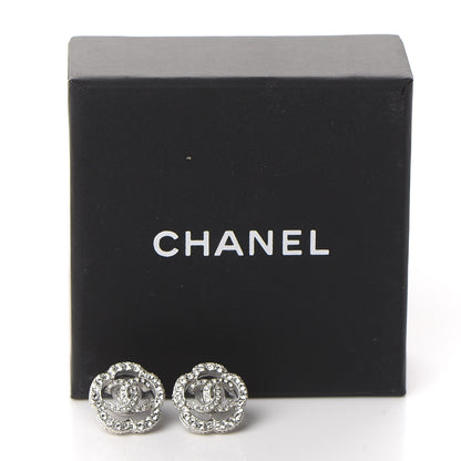 Chanel Crystal Coco Flapper Camellia CC Stud Earrings Silver 5 of 5