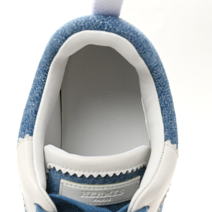 Hermes Denim Suede Goatskin Bouncing Sneakers 40.5 Bleu Clair White 7 of 11