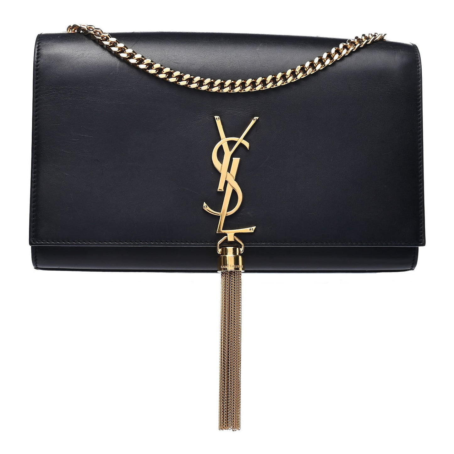 Smooth Calfskin Medium Classic Monogram Kate Tassel Satchel Black