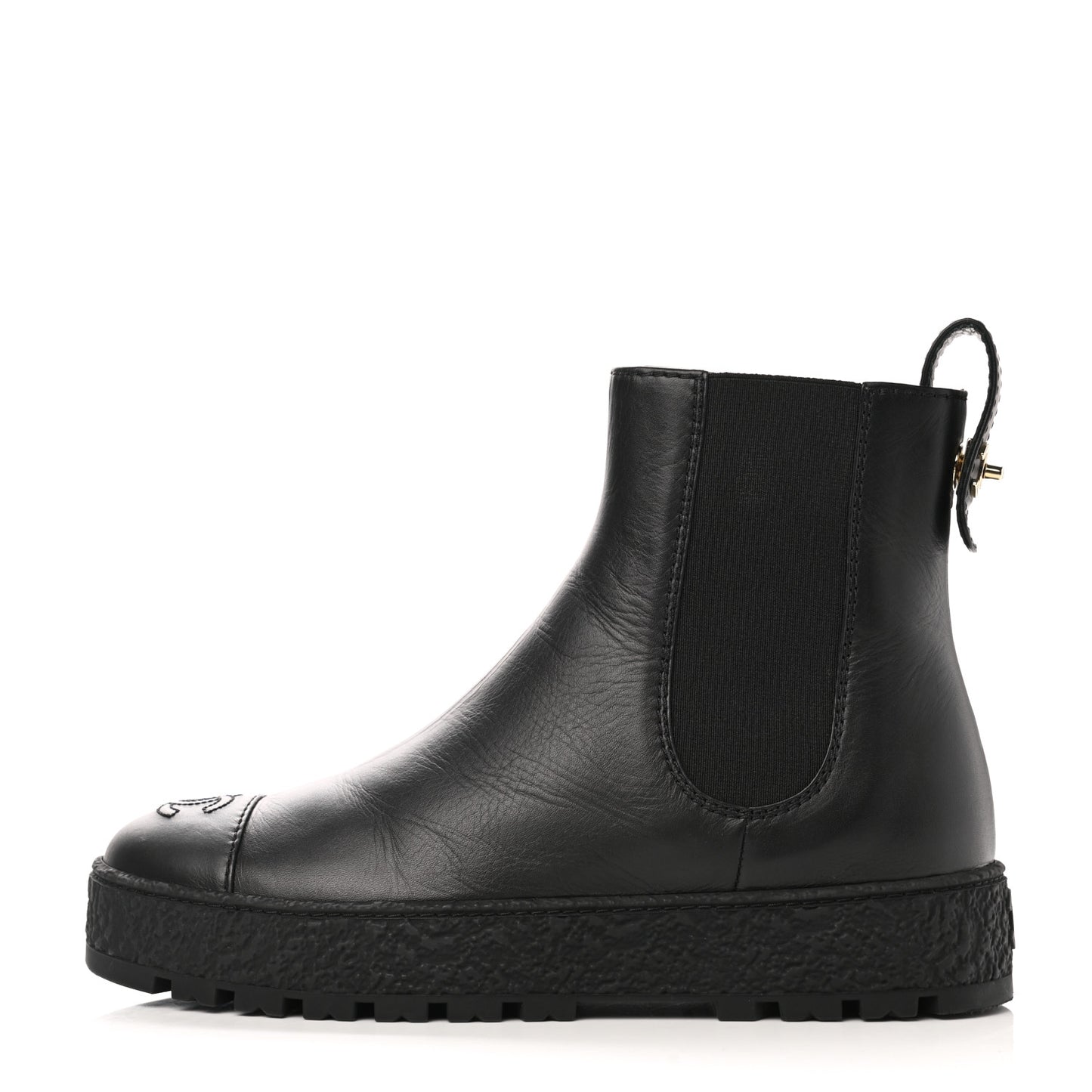 Calfskin Cap Toe CC Ankle Boots 37.5 Black