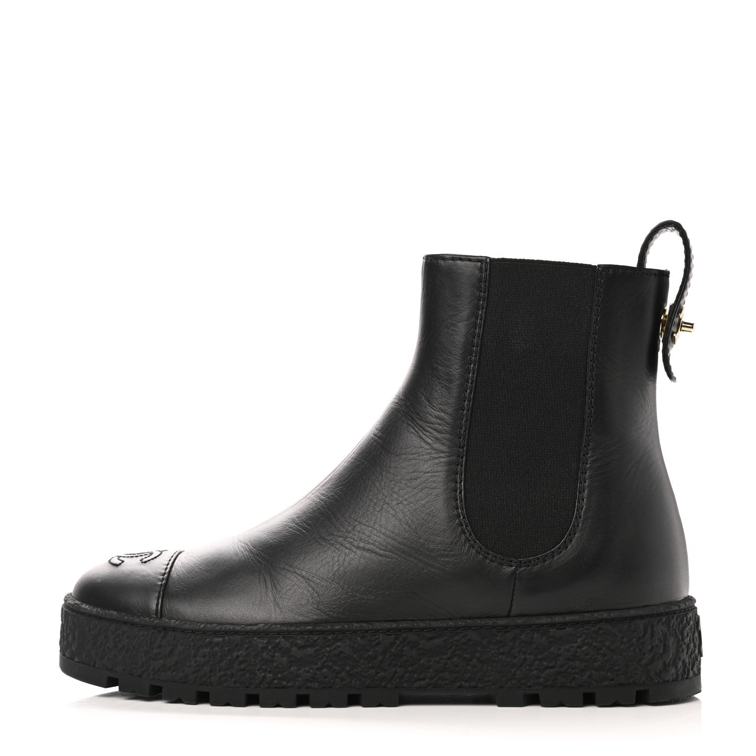 Chanel Calfskin Cap Toe CC Ankle Boots 37.5 Black 1 of 9
