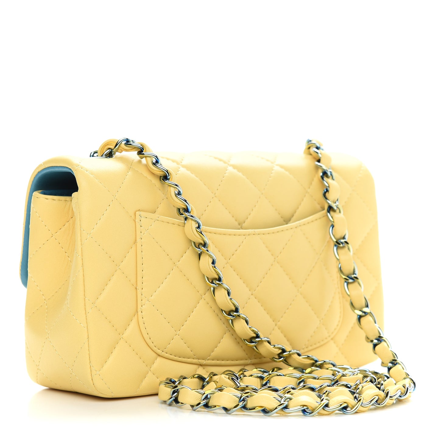 Lambskin Quilted Mini Rectangular Flap Yellow Blue