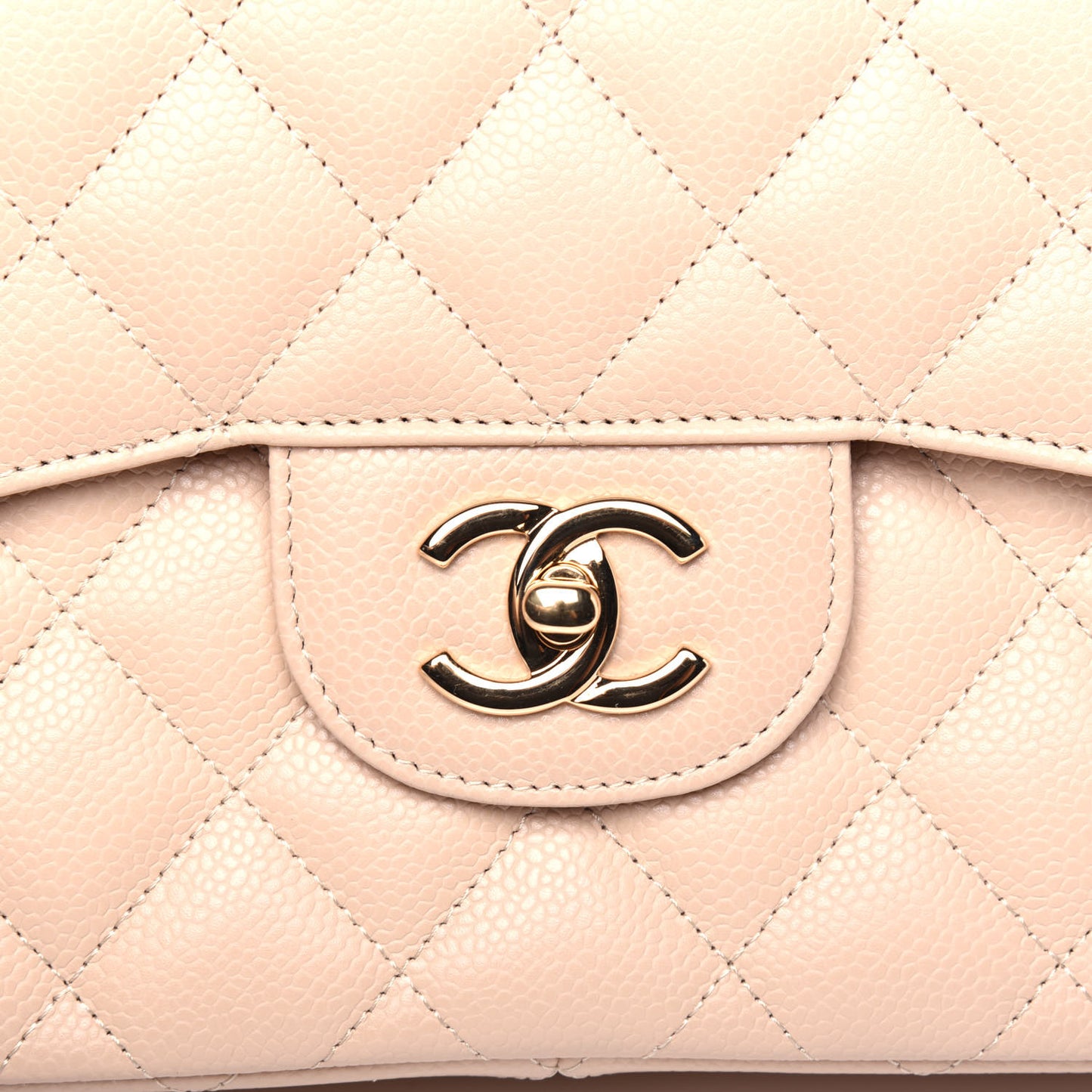 Caviar Quilted Jumbo Double Flap Light Beige