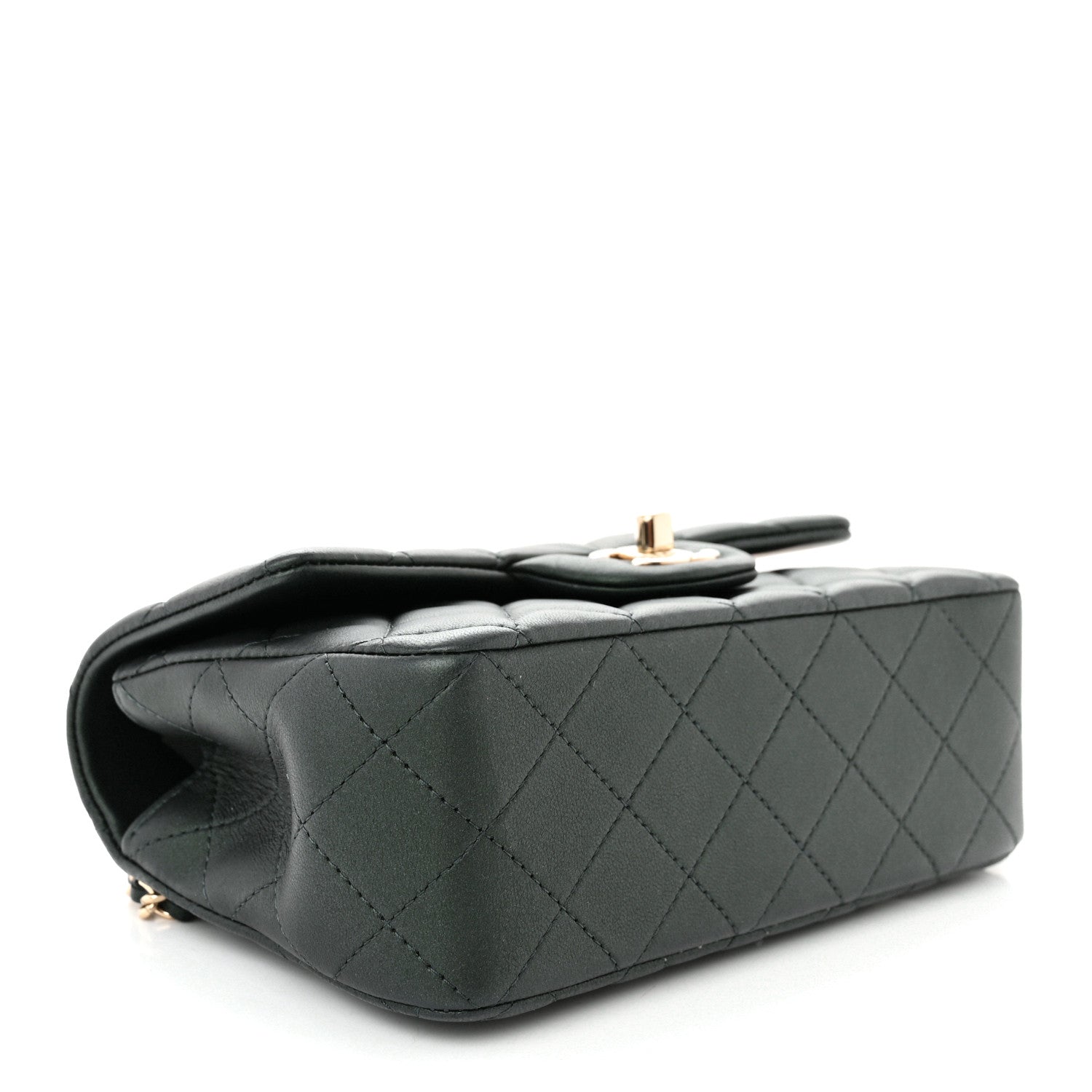 Chanel Iridescent Lambskin Quilted Mini Top Handle Rectangular Flap Dark Green 4 of 10