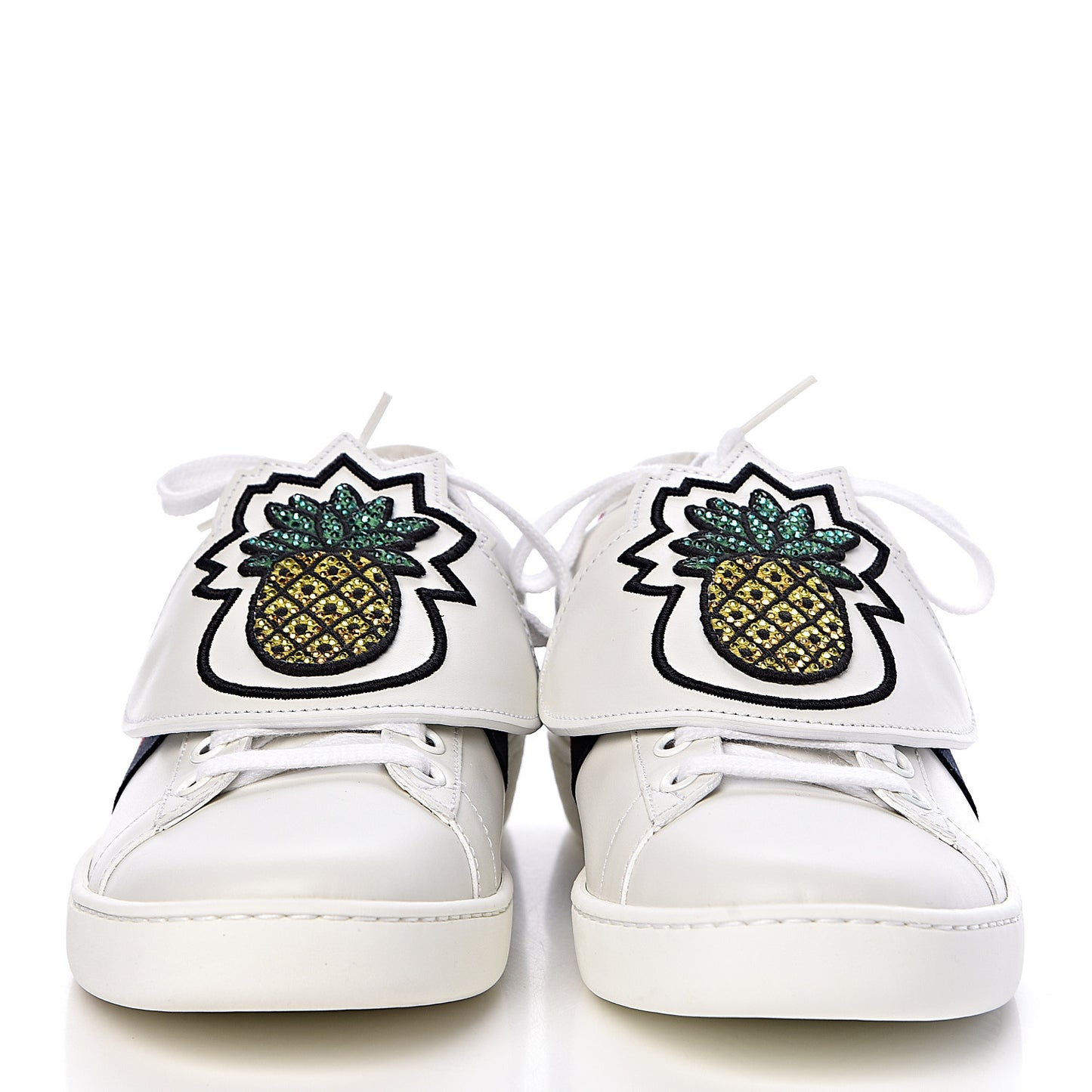 Calfskin Ayers Crystal Web Womens New Ace Pineapple Sneakers 37 White