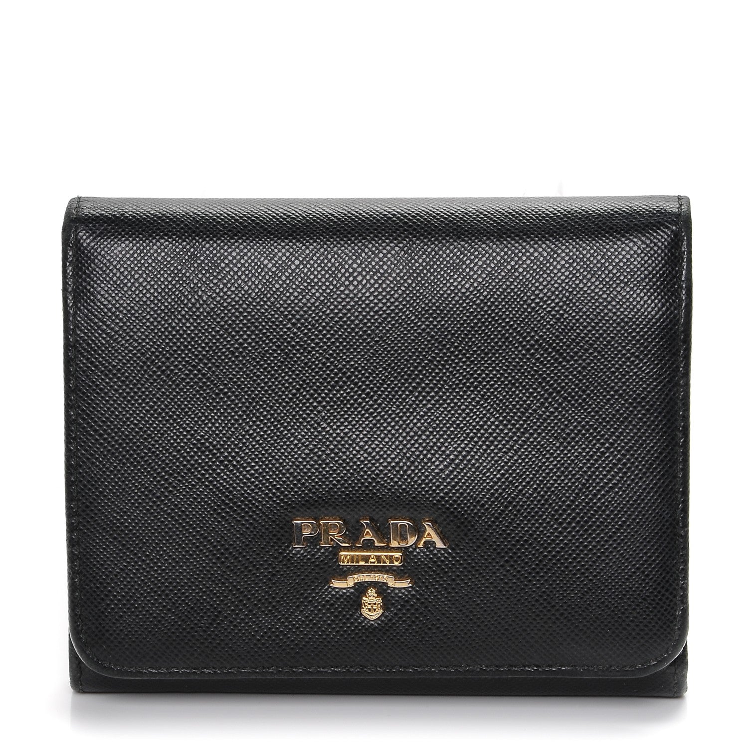 Prada Saffiano Metal Tri-Fold Wallet Nero Black 1 of 7