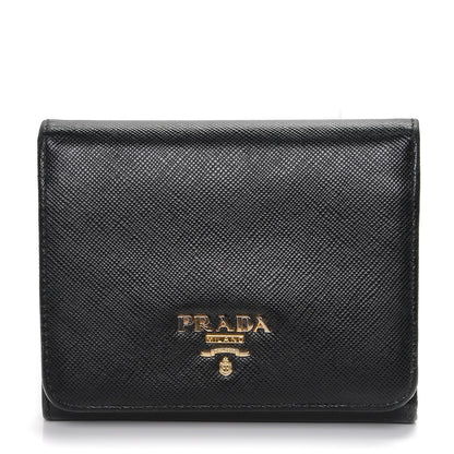 Prada Saffiano Metal Tri-Fold Wallet Nero Black 1 of 7