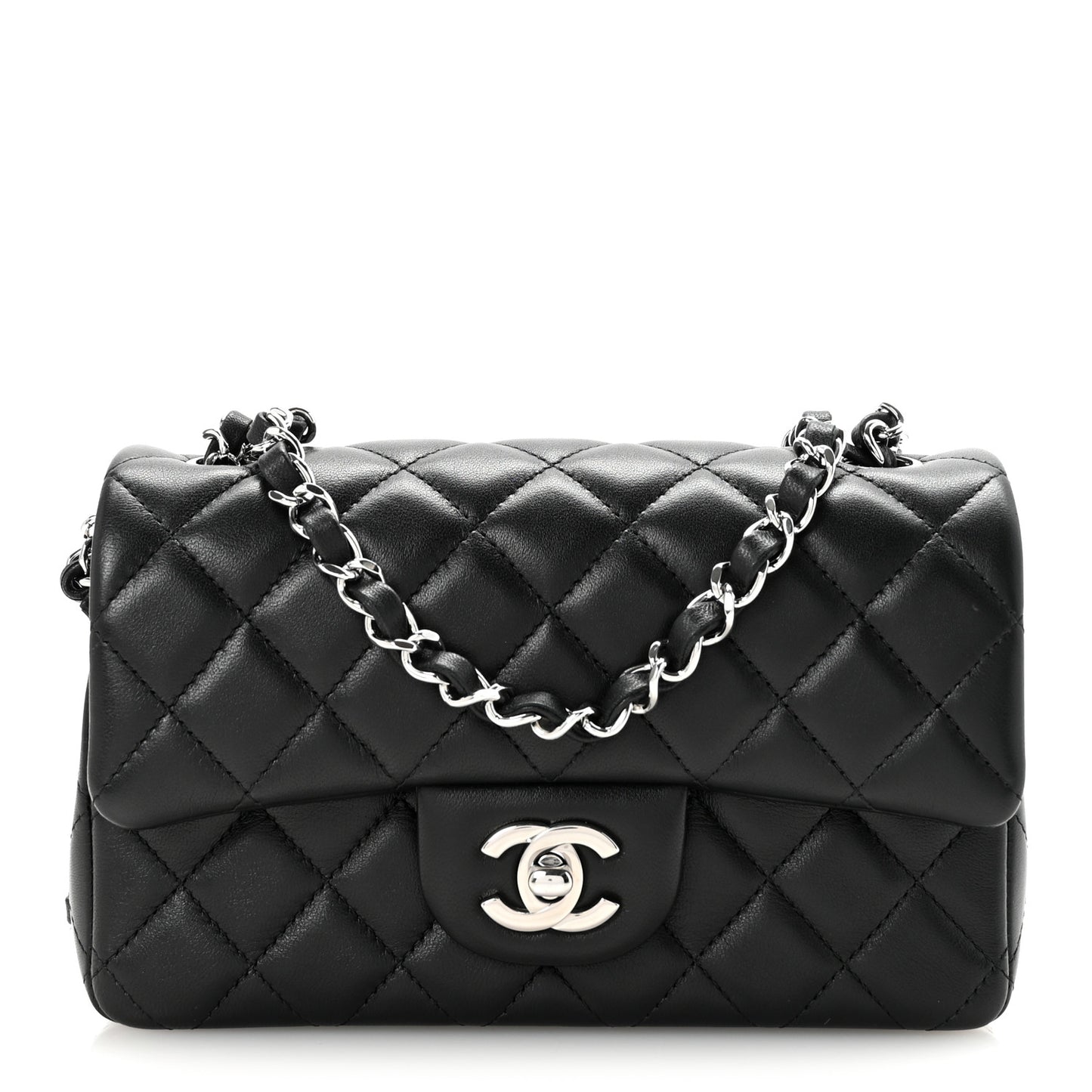 Lambskin Quilted Mini Rectangular Flap Black