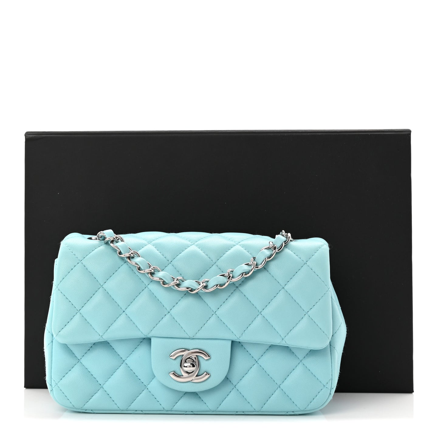 Lambskin Quilted Mini Rectangular Flap Neon Blue