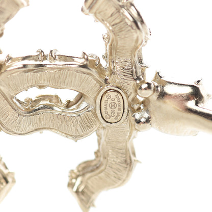 Chanel Crystal CC Camellia Express CC Drop Hoop Earrings Gold 4 of 6