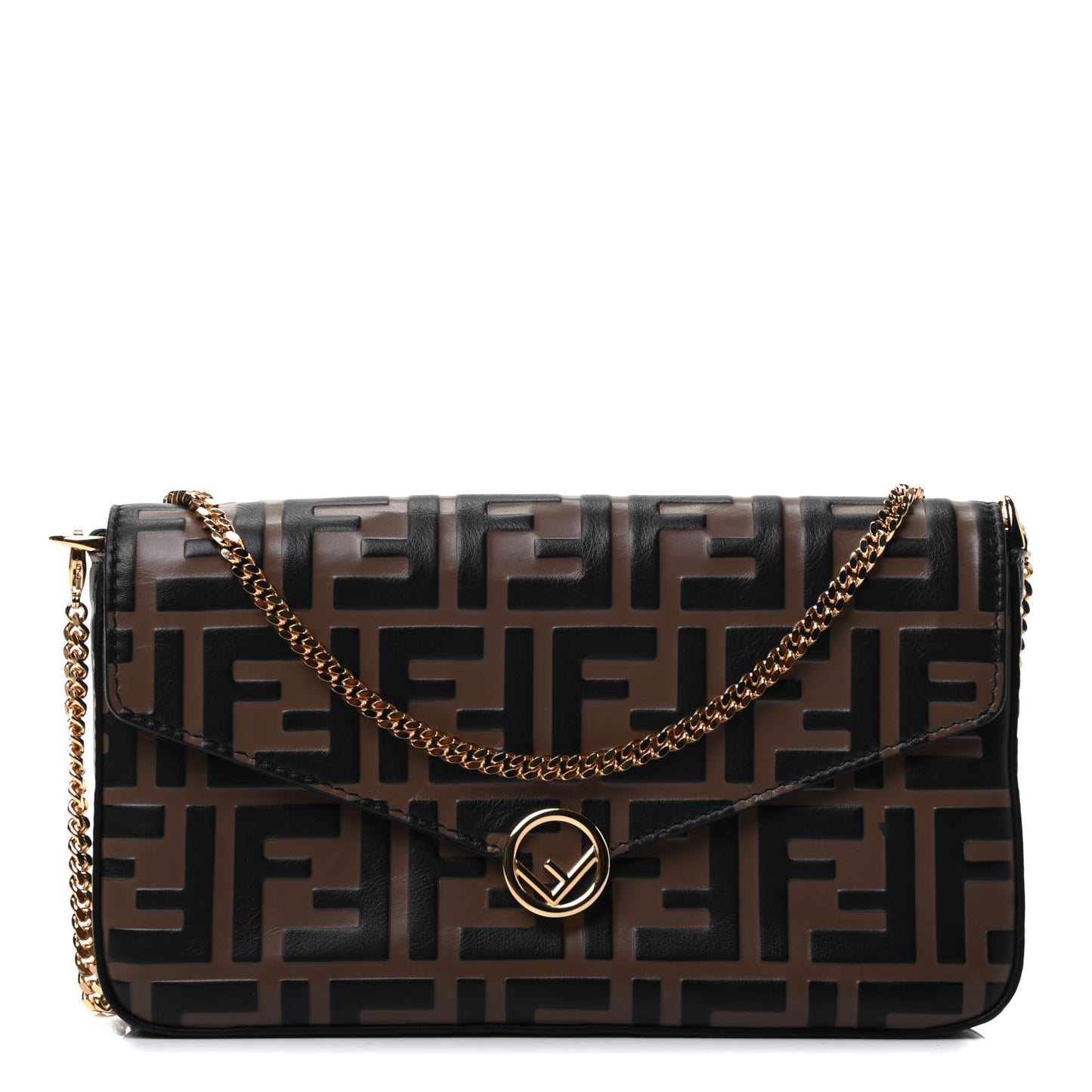 Vitello Soft F is Fendi Bi-Color FF 1974 Embossed Envelope Wallet On Chain with Pouches Maya Black
