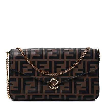 Fendi Vitello Soft F is Fendi Bi-Color FF 1974 Embossed Envelope Wallet On Chain with Pouches Maya Black 1 of 4