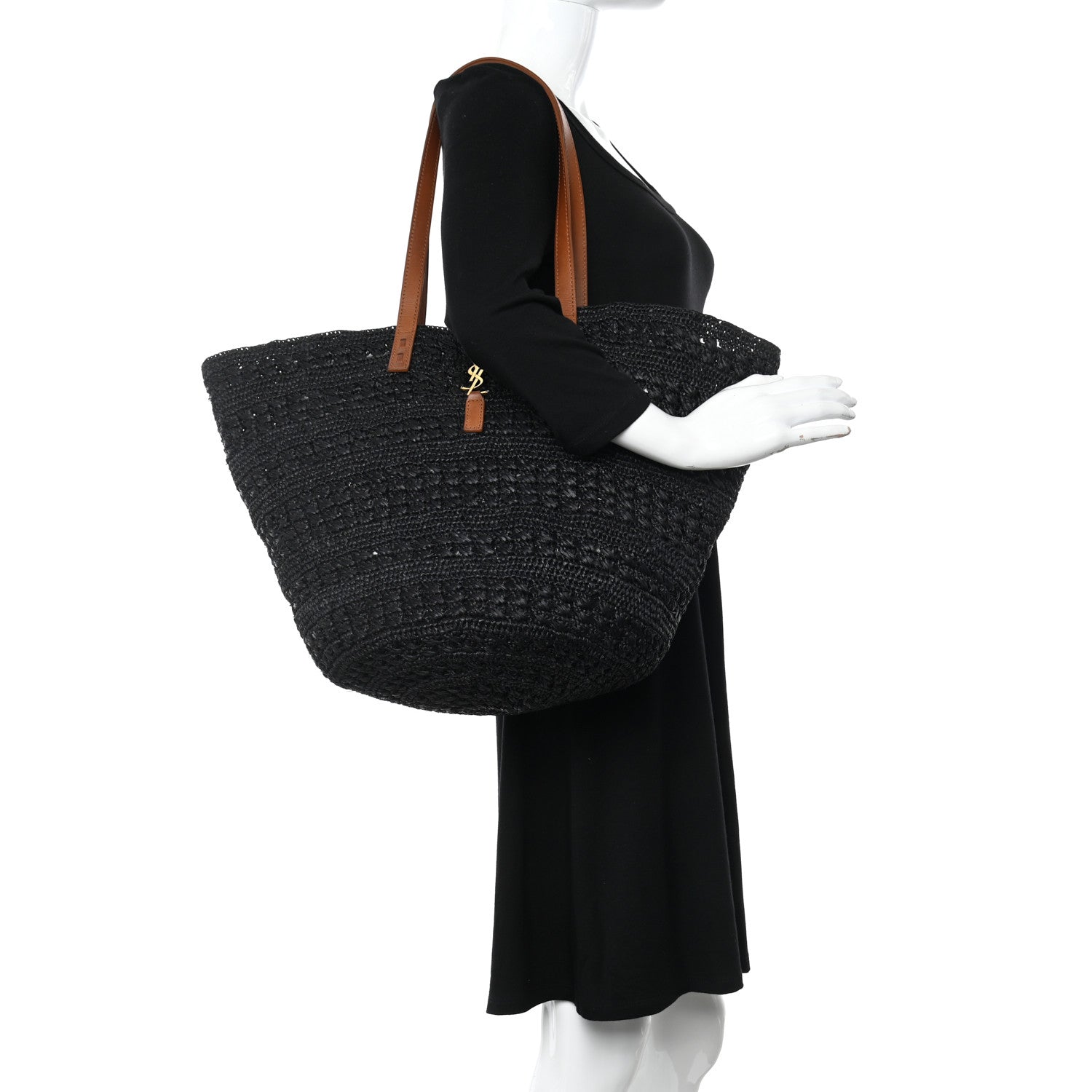Saint Laurent Raffia Calfskin Medium Panier Tote Black 2 of 18