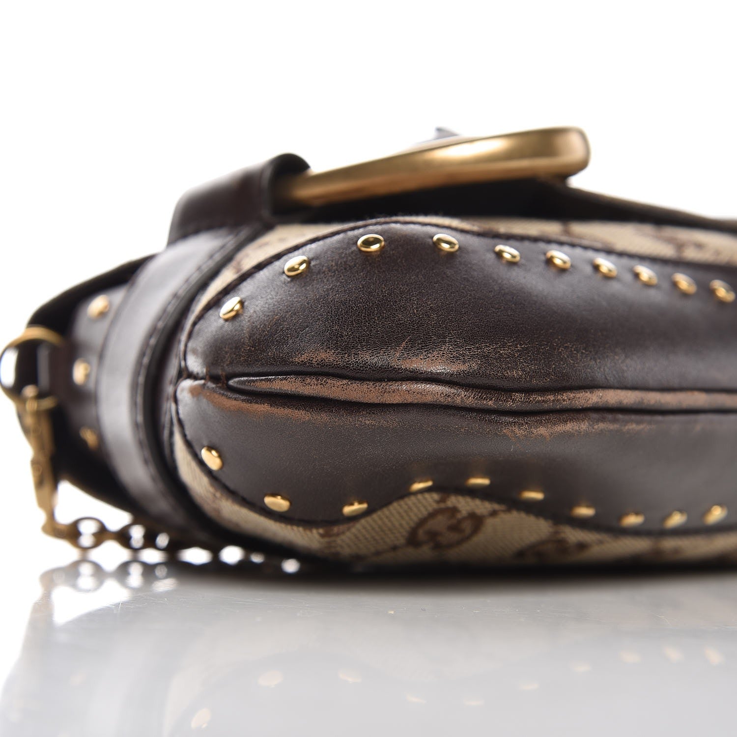 Gucci Monogram Studded Large Horsebit Clutch Dark Brown 9 of 15