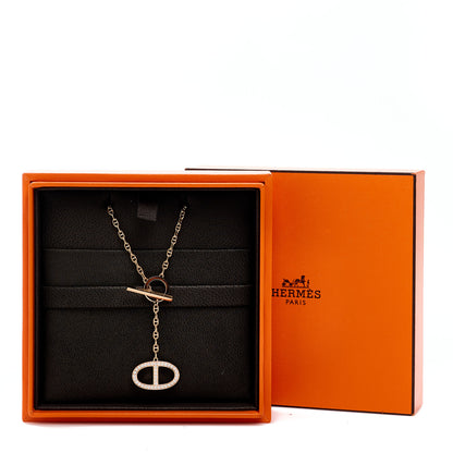 Hermes 18K Rose Gold Diamond GM Chaine D'Ancre Contour Pendant Necklace 5 of 5