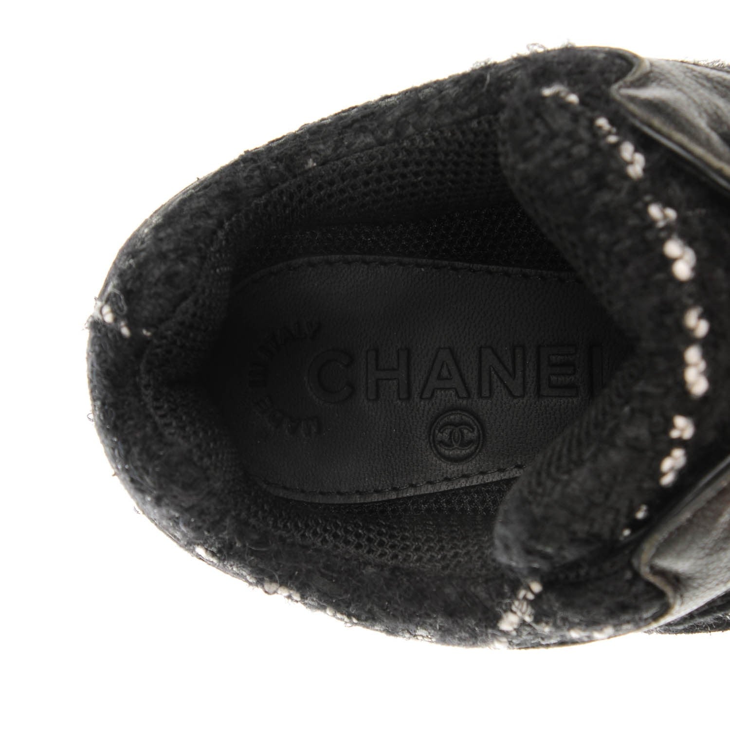 Chanel Suede Tweed Goatskin CC Sneakers 35.5 Black 6 of 7