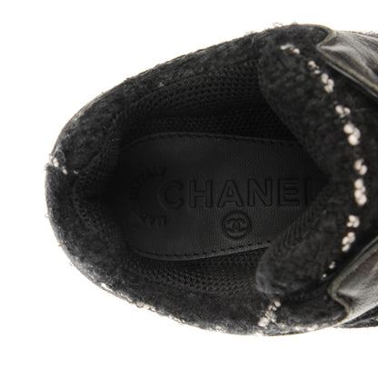 Chanel Suede Tweed Goatskin CC Sneakers 35.5 Black 6 of 7