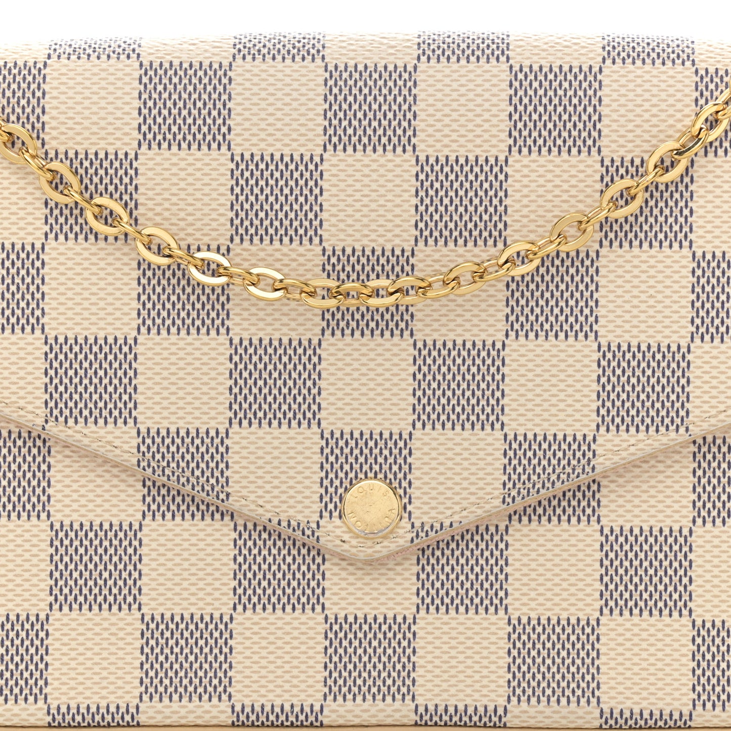 Damier Azur Pochette Felicie Chain Wallet Rose Ballerine