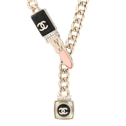 Chanel Metal Strass Pearl Lipstick Necklace Pink Gold 4 of 7