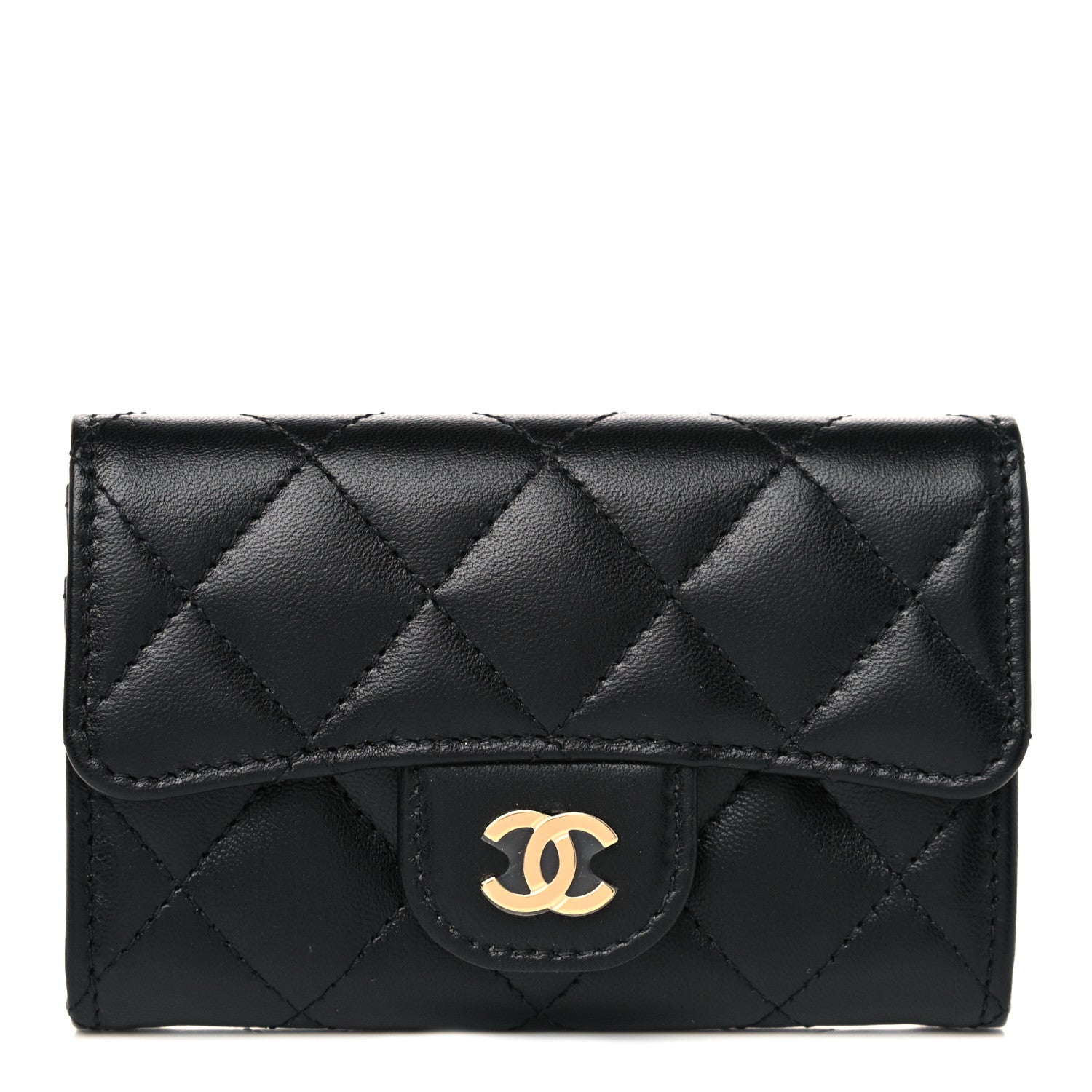 Chanel Lambskin Quilted Flap Card Holder Wallet Black 1 of 9