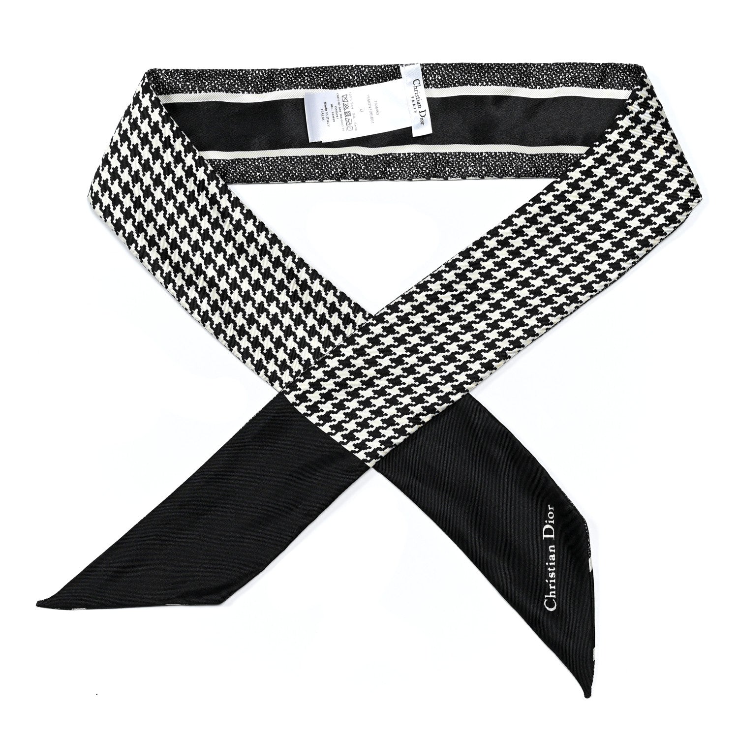 Christian Dior Silk Houndstooth Mitzah Scarf Black White 1 of 3