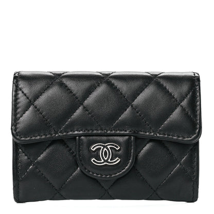 Chanel Lambskin Quilted Glitter CC Flap Card Holder Wallet Black 1 of 12