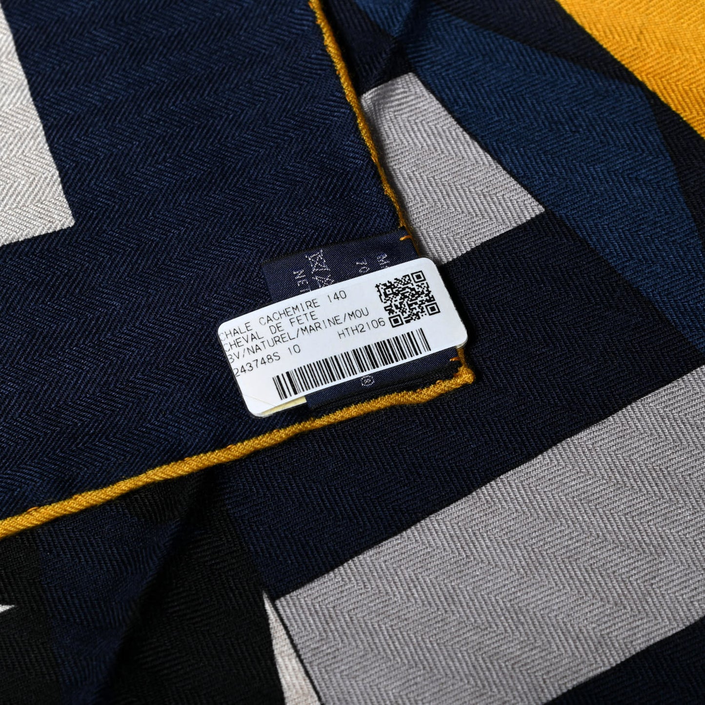 Cashmere Silk Cheval De Fete Shawl 140 Naturel Marine Moutarde