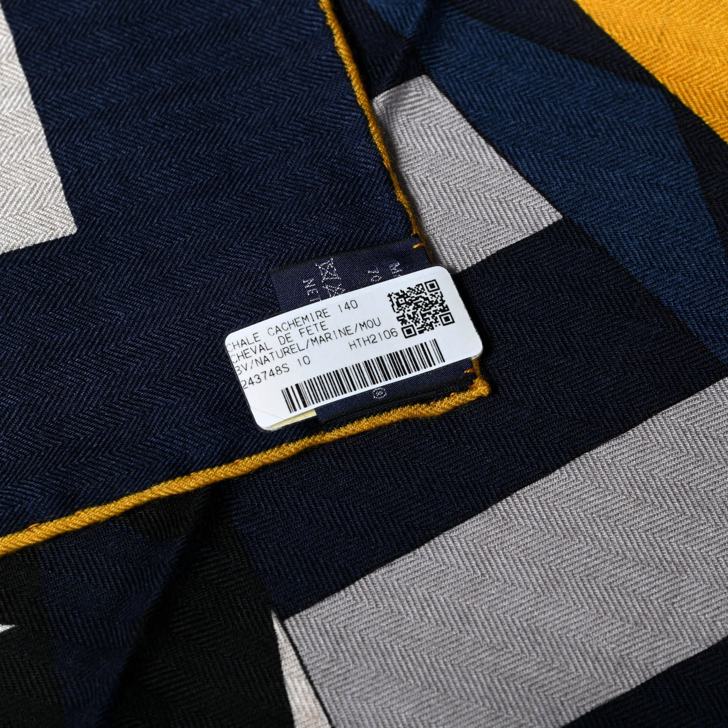 Hermes Cashmere Silk Cheval De Fete Shawl 140 Naturel Marine Moutarde 2 of 6