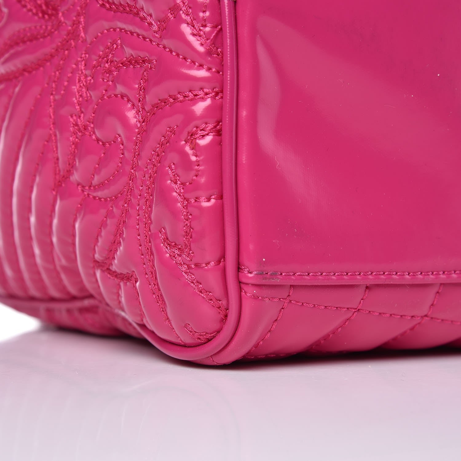 Versace Patent Barocco Quilted Vanitas Bowling Bag Fuchsia 9 of 12