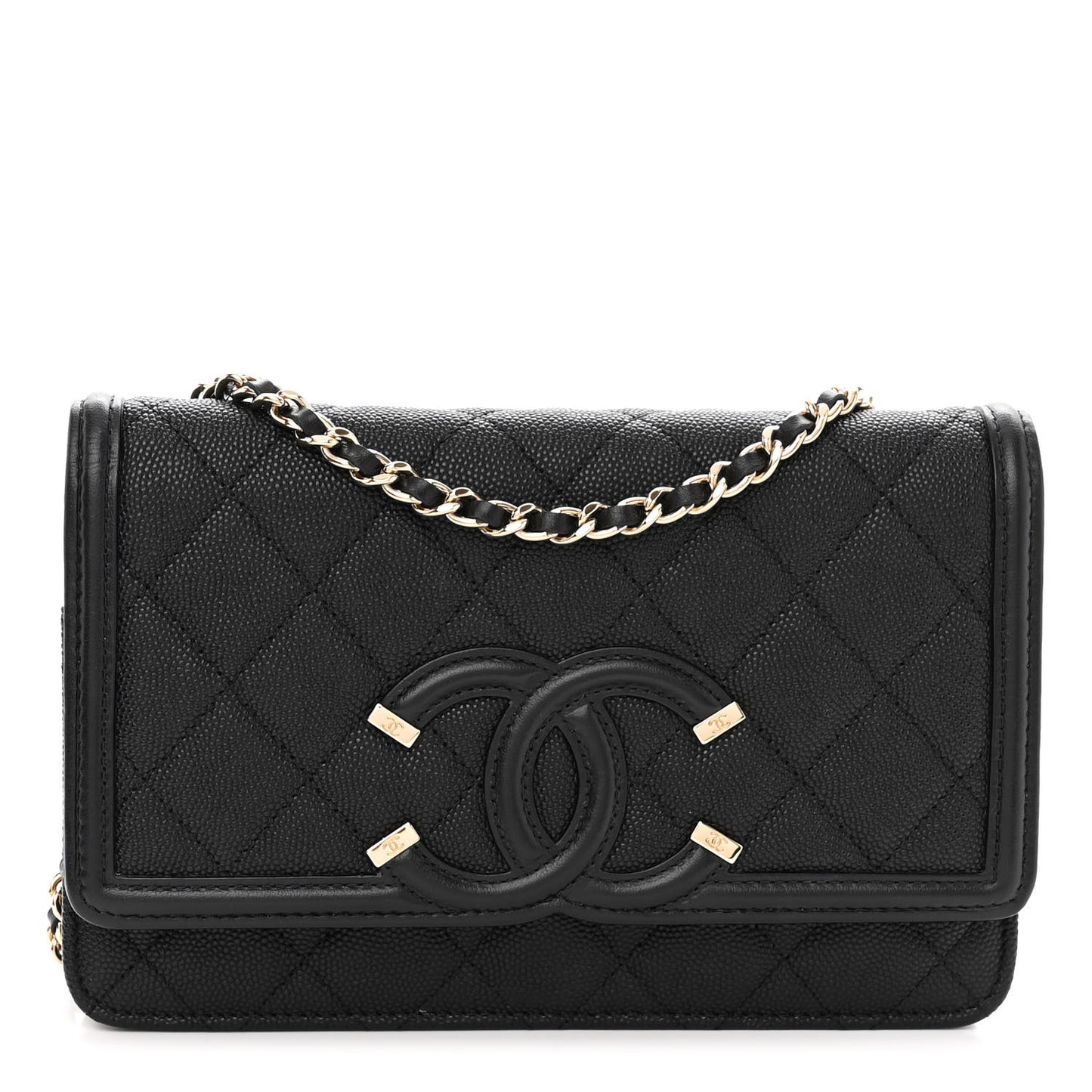 Caviar Quilted CC Filigree Wallet On Chain WOC Black