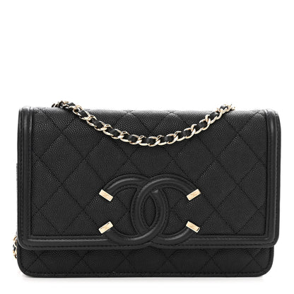 Chanel Caviar Quilted CC Filigree Wallet On Chain WOC Black 1 of 10