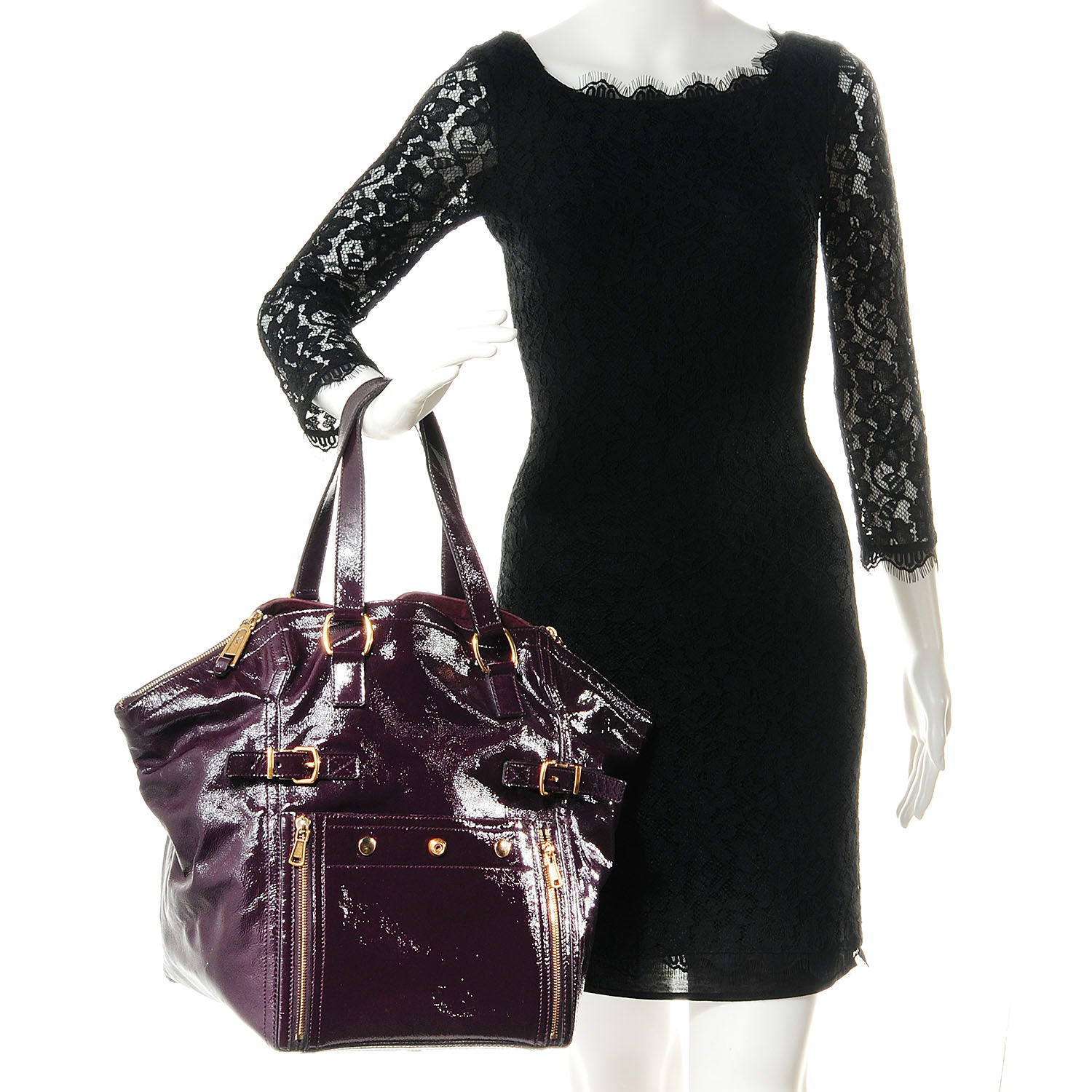 Saint Laurent Patent Medium Downtown Tote Purple 2 of 9