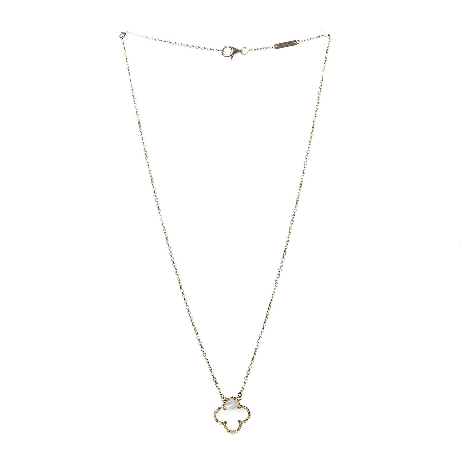 Van Cleef & Arpels 18K Yellow Gold Mother of Pearl Vintage Alhambra Pendant Necklace 3 of 8
