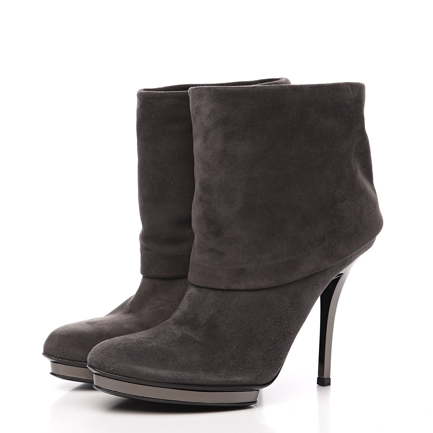 Gucci Suede Platform Foldover Ankle Boots 37.5 Grey 3 of 8