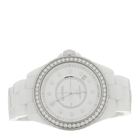 Stainless Steel Ceramic Diamond Bezel 38mm J12 Automatic Watch White