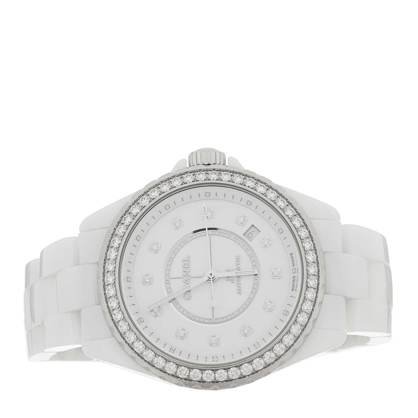 Stainless Steel Ceramic Diamond Pave Bezel 38mm J12 Automatic Watch White