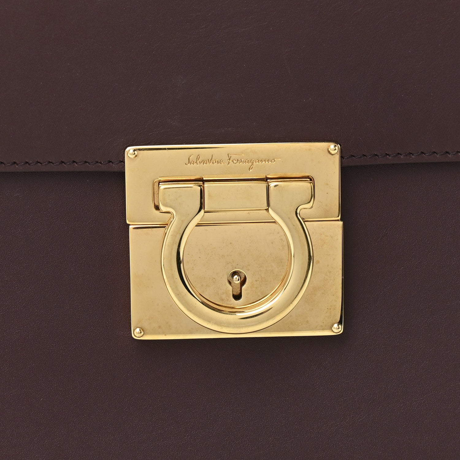 Salvatore Ferragamo Calfskin Gancio Lock Marisol Top Handle Satchel Plum Rosso 7 of 9