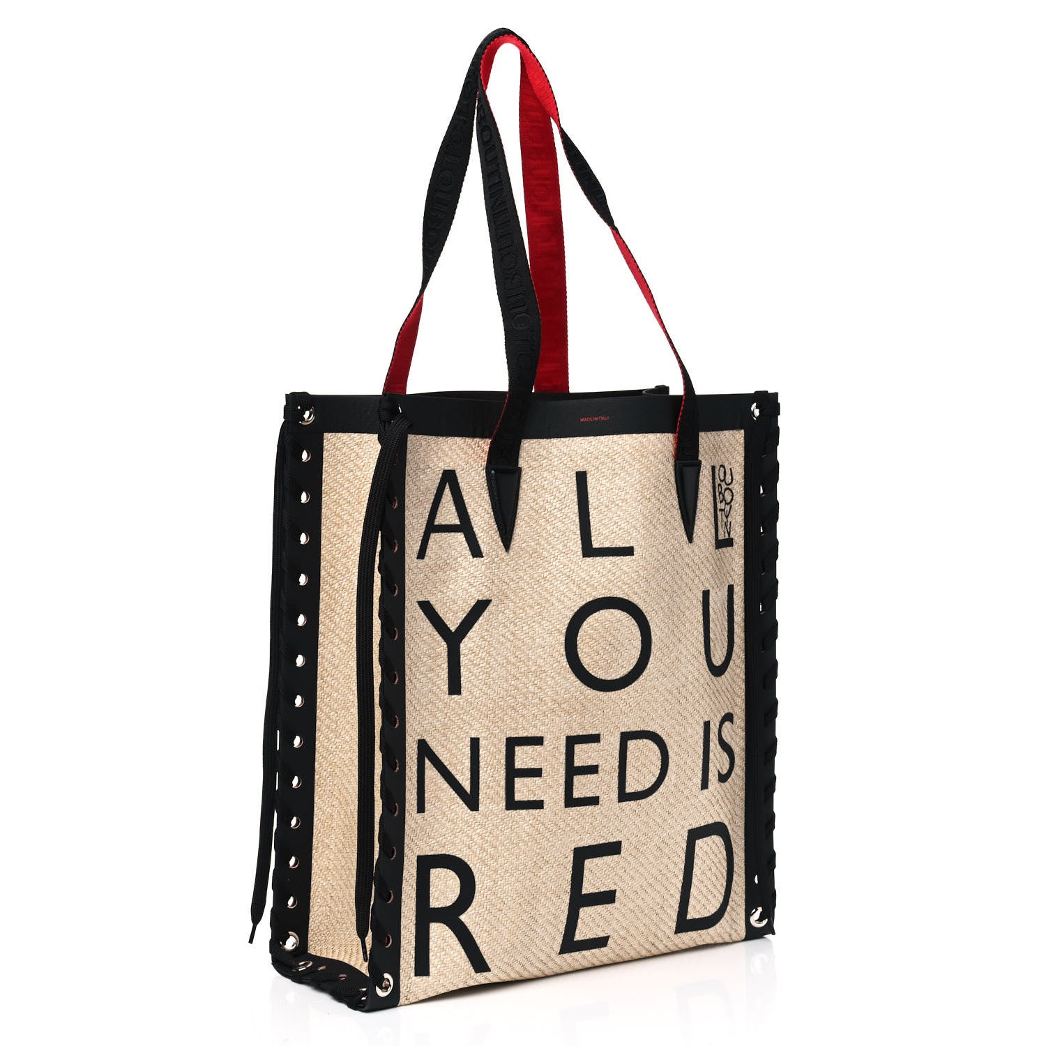 Christian Louboutin Braided Canvas Straw Small Cabalace Shopper Tote Natural Black 2 of 4