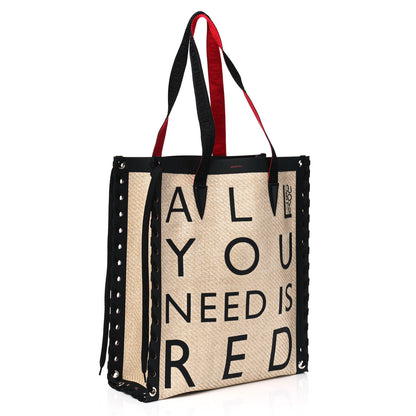 Christian Louboutin Braided Canvas Straw Small Cabalace Shopper Tote Natural Black 2 of 4